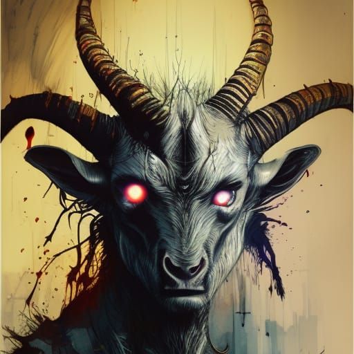 Demonic Goat with Glowing Eyes in Dark Fantasy Art