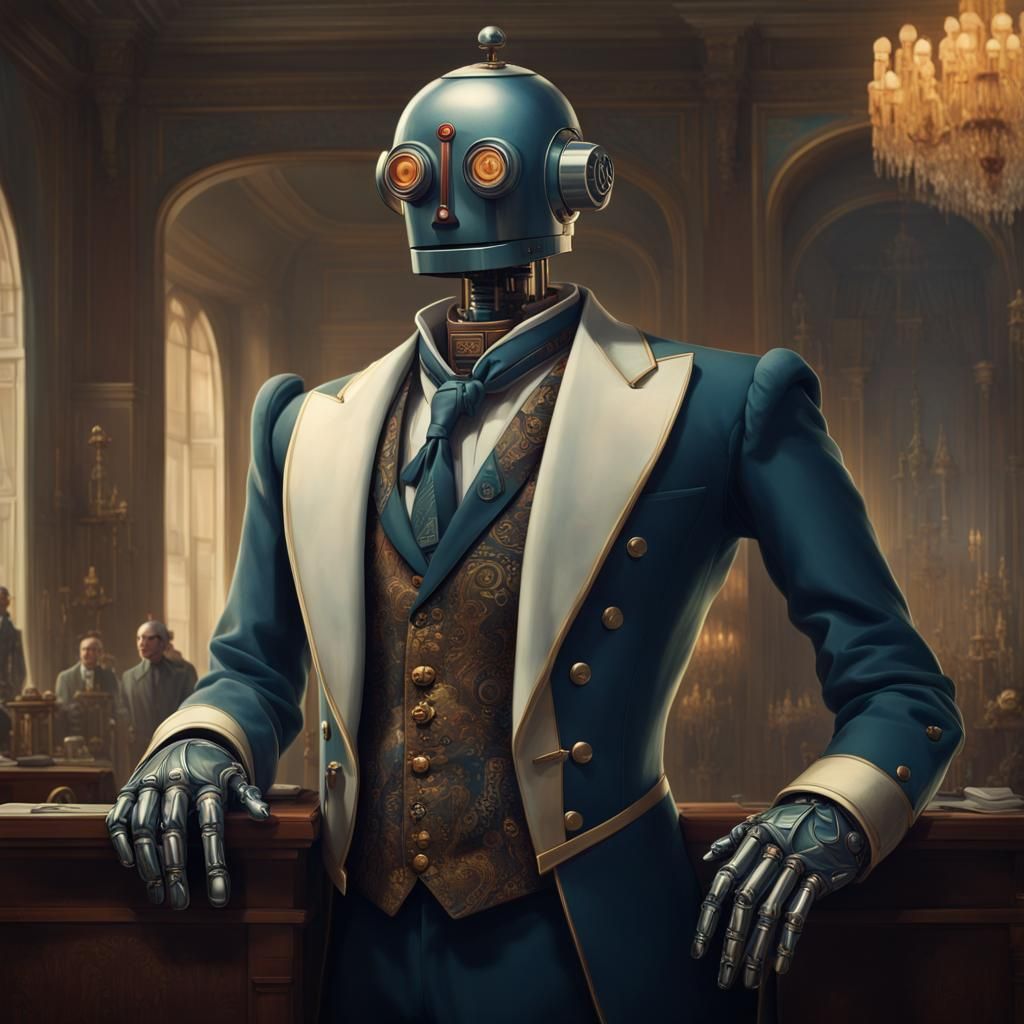 Robot Butler Portrait in Digital Art Style