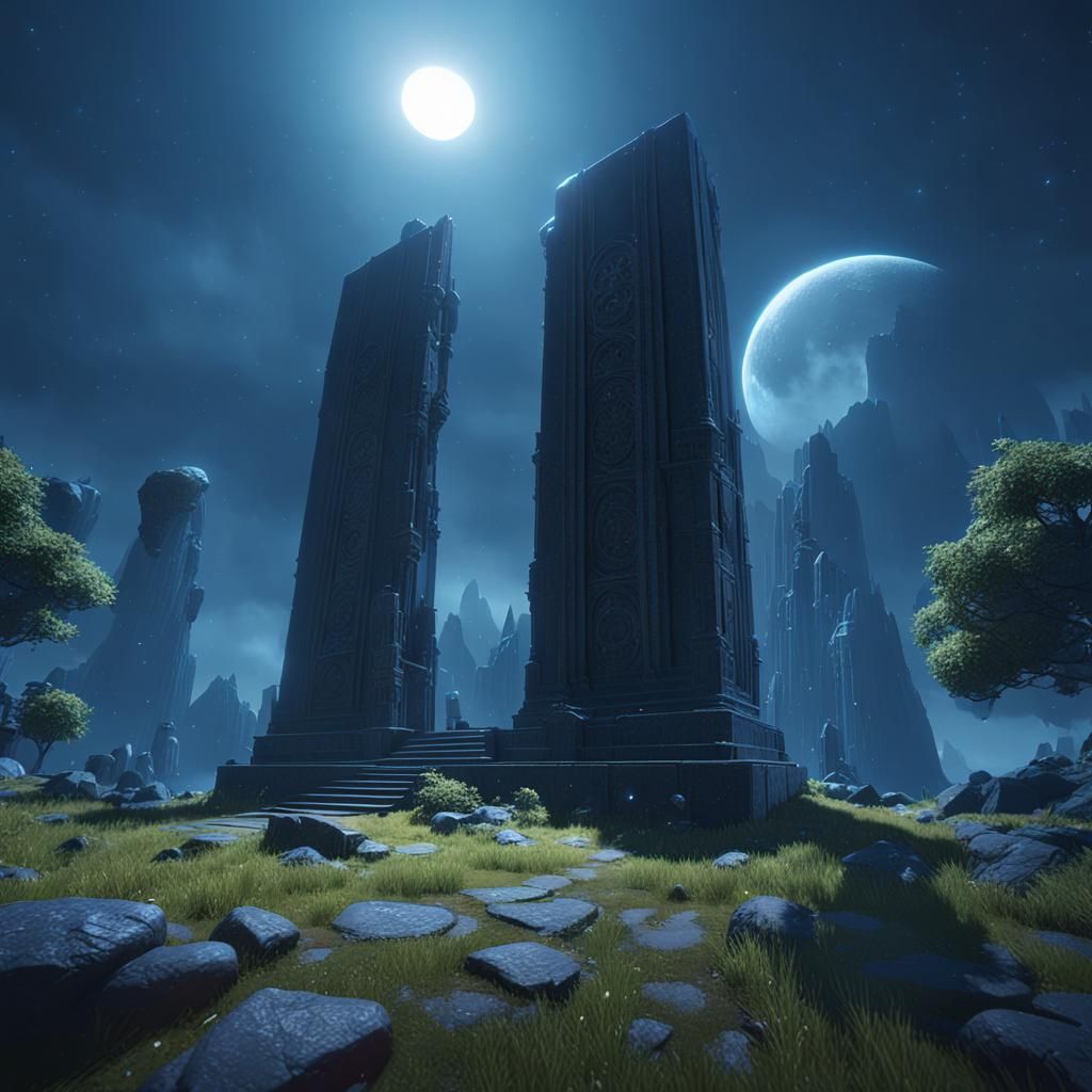 Enchanting Monolith in the Eclipse Light: 3D Game Render