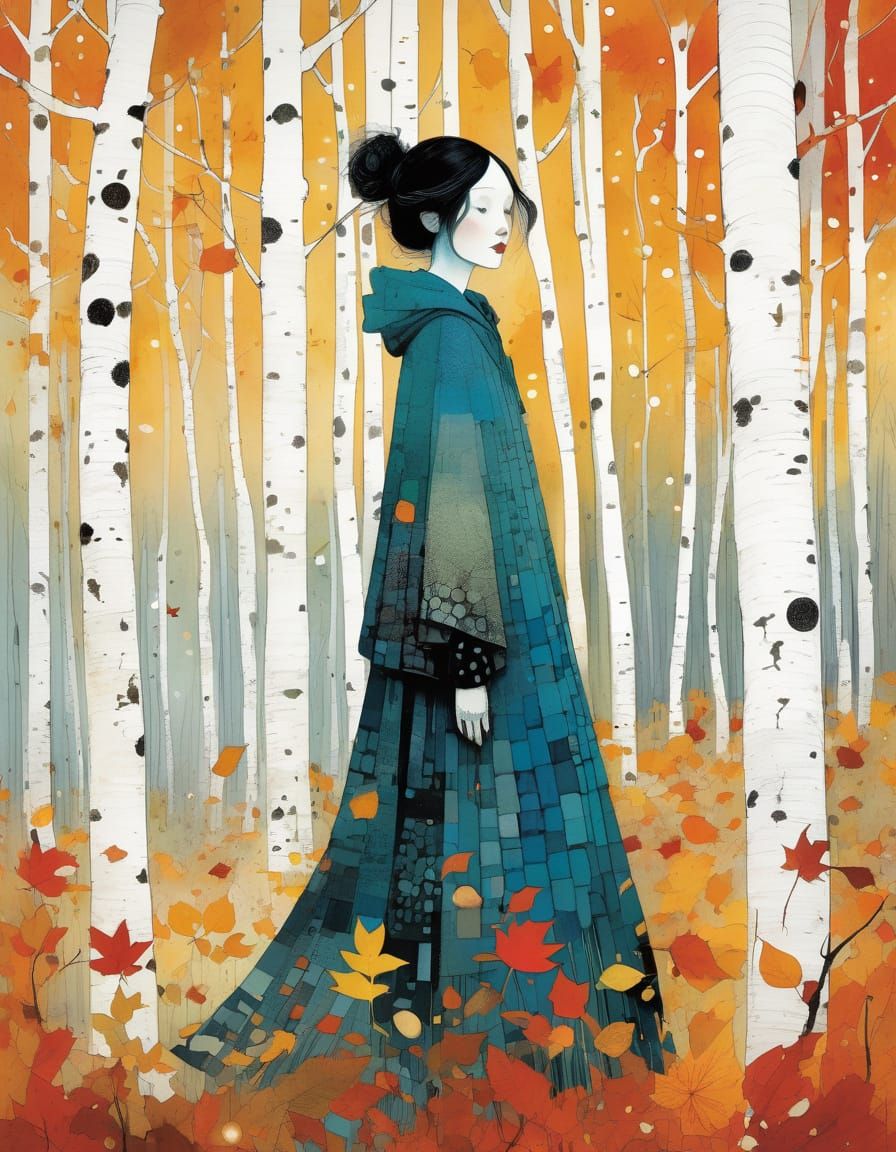 Autumn Birch Forest, Illustrative Style