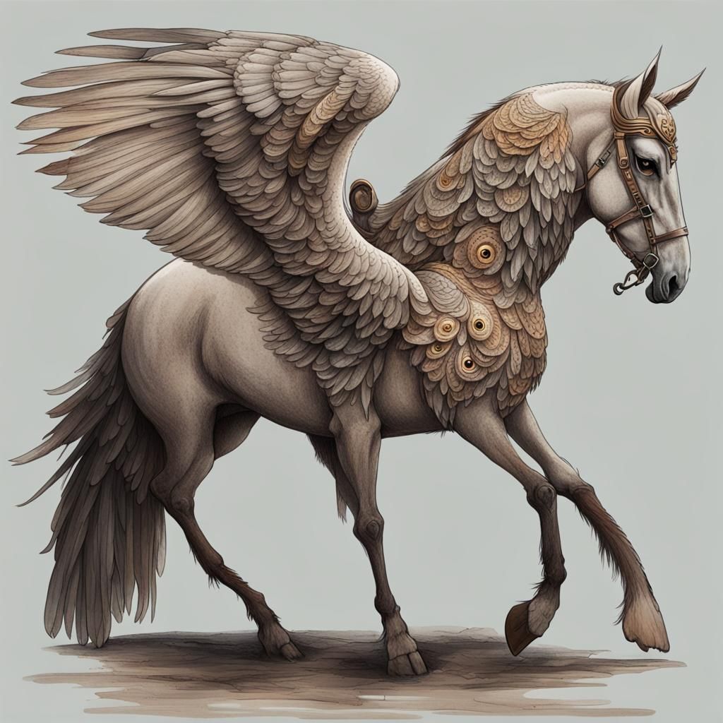 Mythical Owl-Horse Creature in Digital Art Style