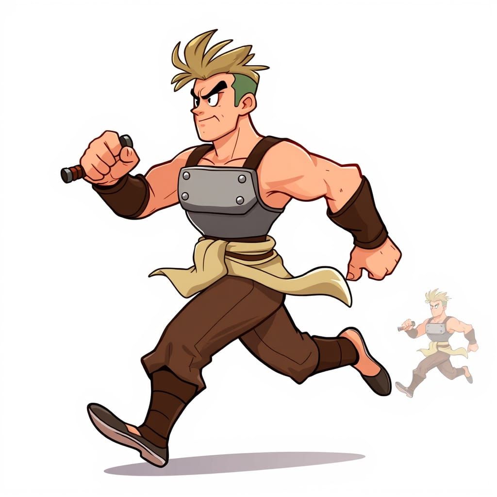 Cartoon-Style Warrior in Dynamic Running Pose