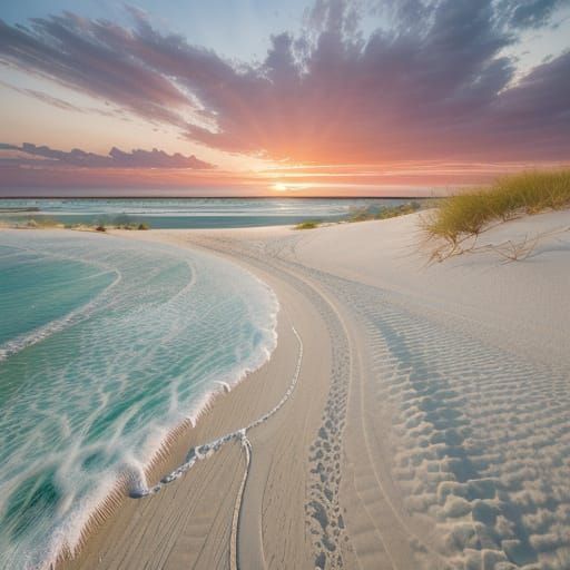 Dramatic Sunset Over Pristine Beach: Wet Sand Heart