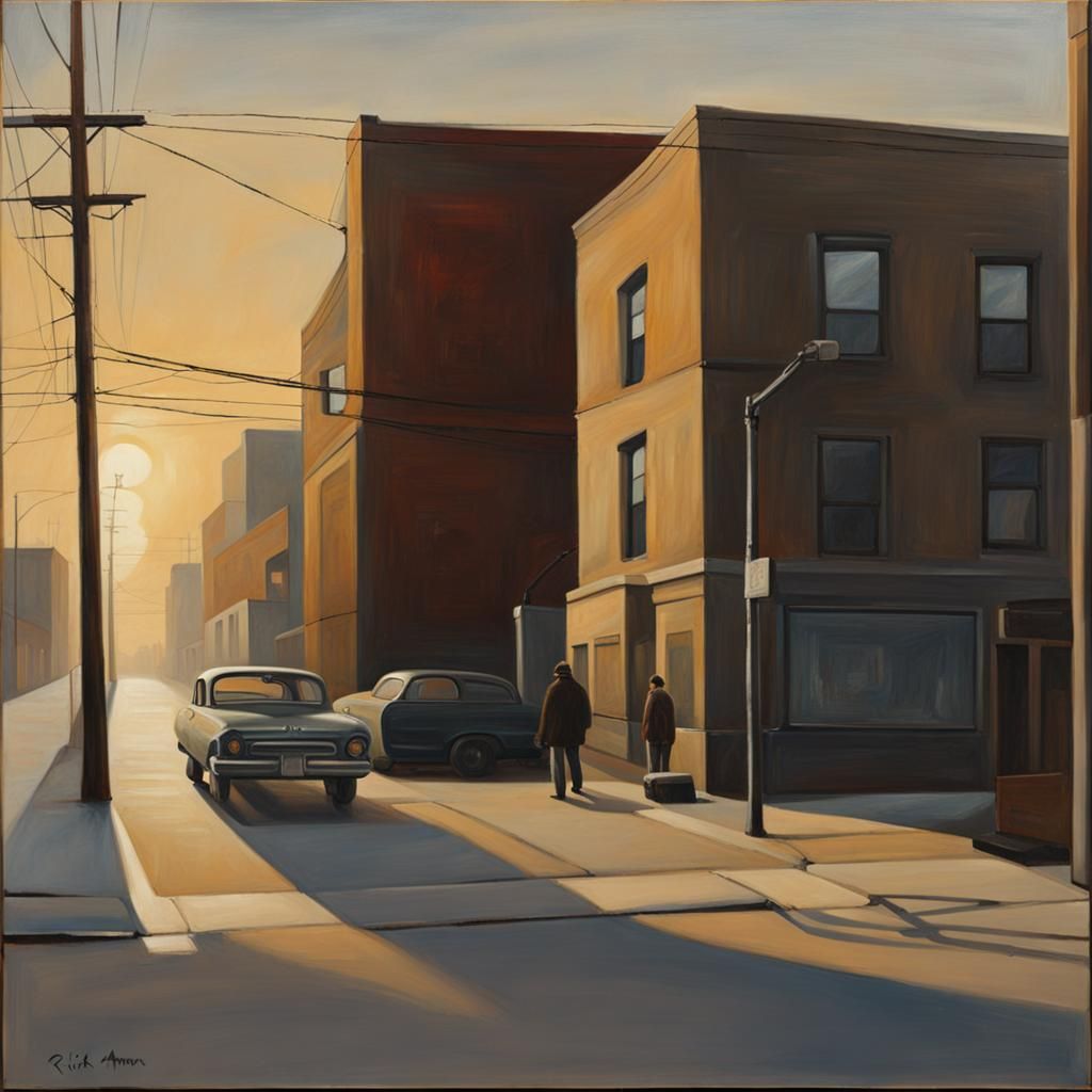 Urban Street Scene Painting at Sunrise