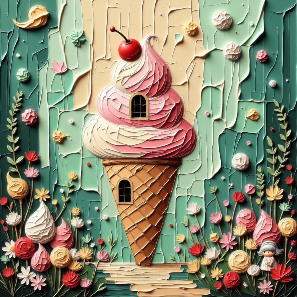 Whimsical Ice Cream Cone House in Enchanting Garden