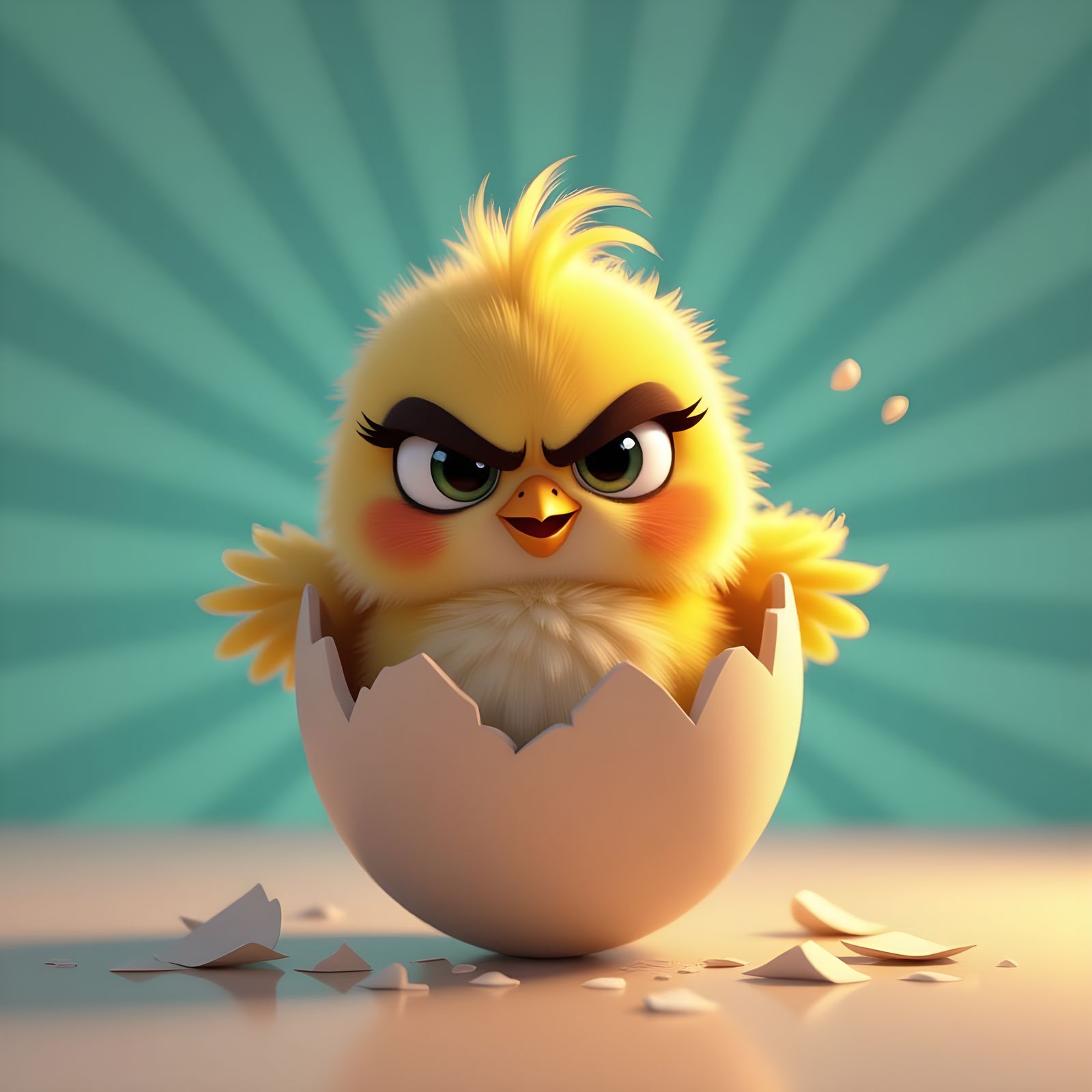 Grumpy Chick Hatching: Pixar-Style 3D Digital Art