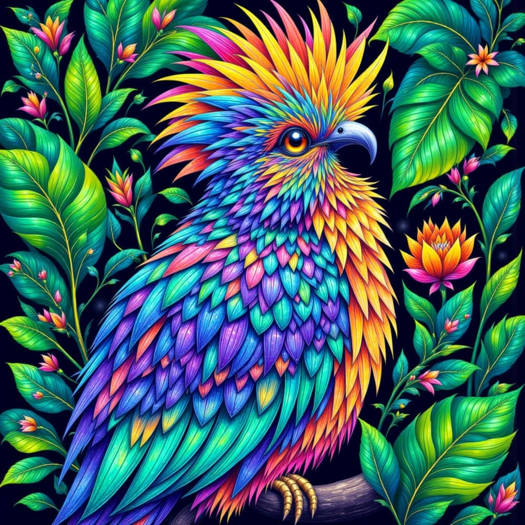 Vibrant Bird Perched in Surrealist Style