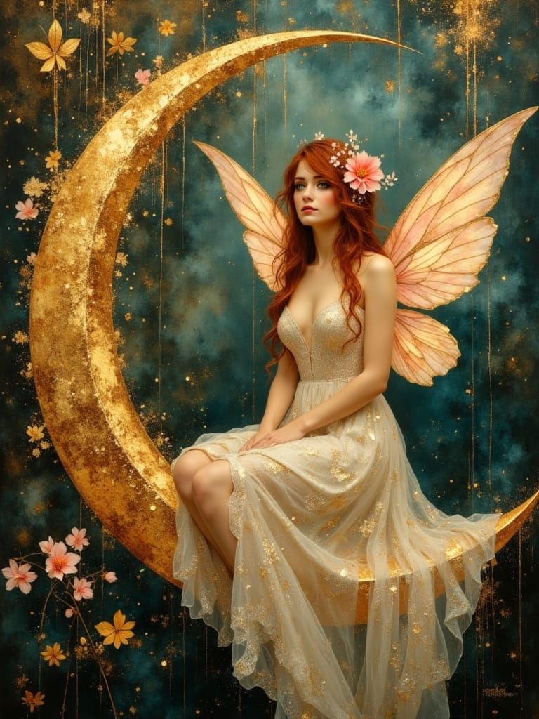 Ethereal Fairy Goddess with Glittering Wings and Sparkling H...