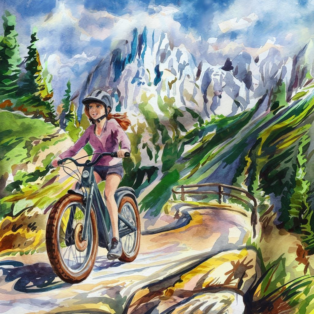Girl on Yamaha Motorcycle on Mountain Path