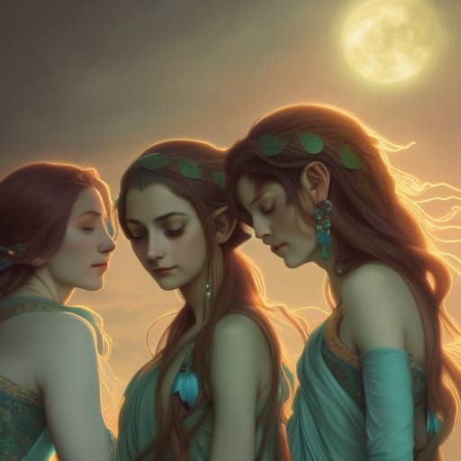 Elves Embrace Beneath Teal Moon: Shinkai-Inspired Art