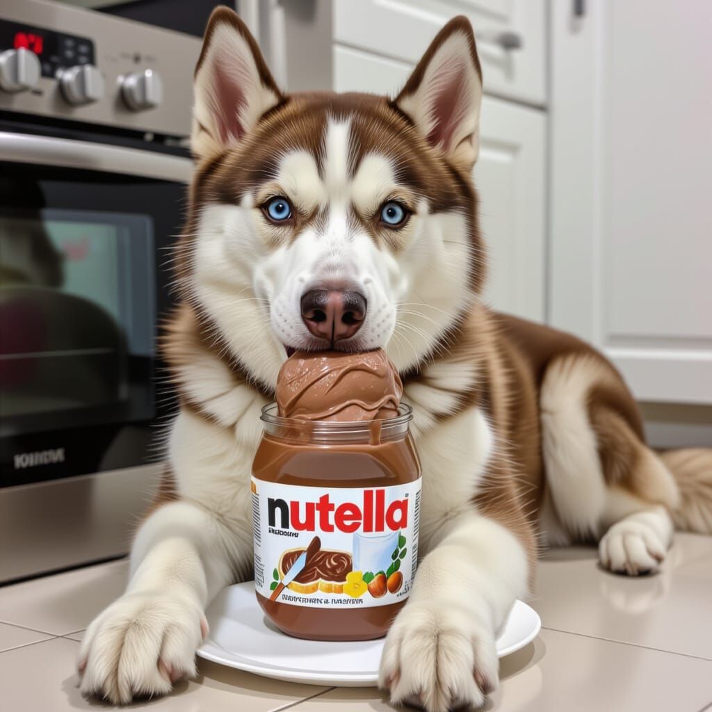 Husky Enjoys Nutella Ice Cream