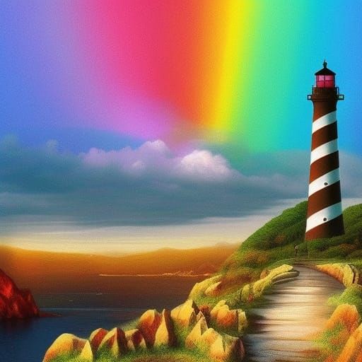 Lighthouse shining in rainbow 🌈