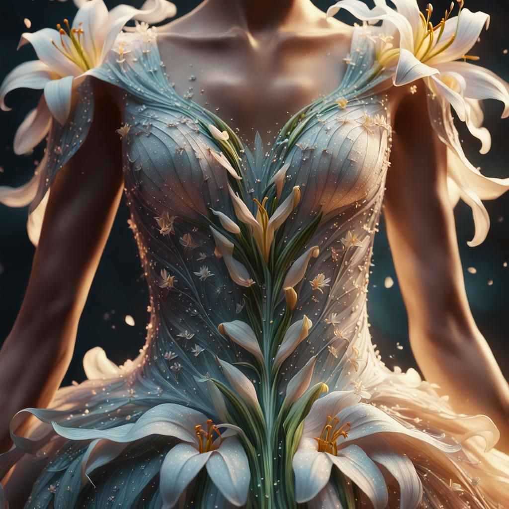 Lily Flower Gown Concept Art in 8k