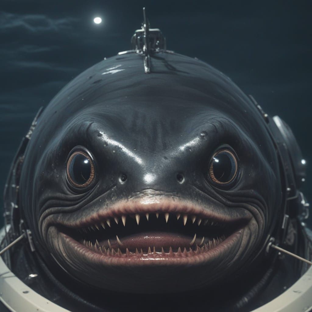 Colossal Whale Shark's Unsettling Gaze in Dark Ocean Depths