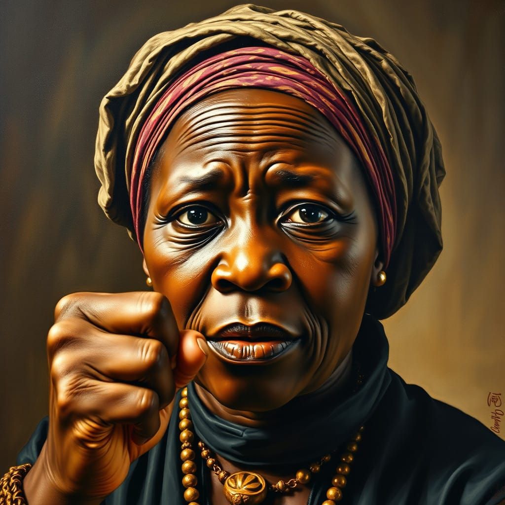 Harriet Tubman, Fist Raised, in Oil Painting Style