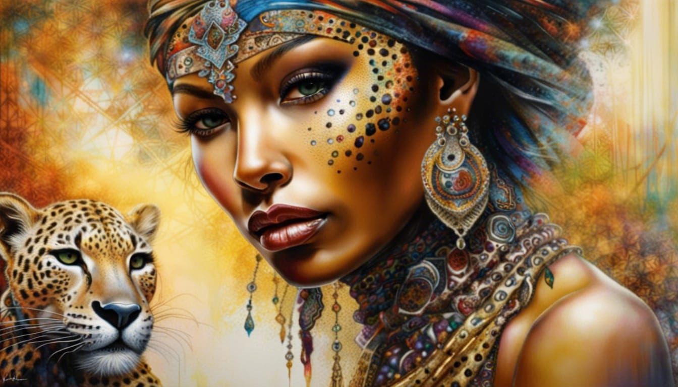 Hyperdetailed Leopard Woman Portrait in Surreal Style