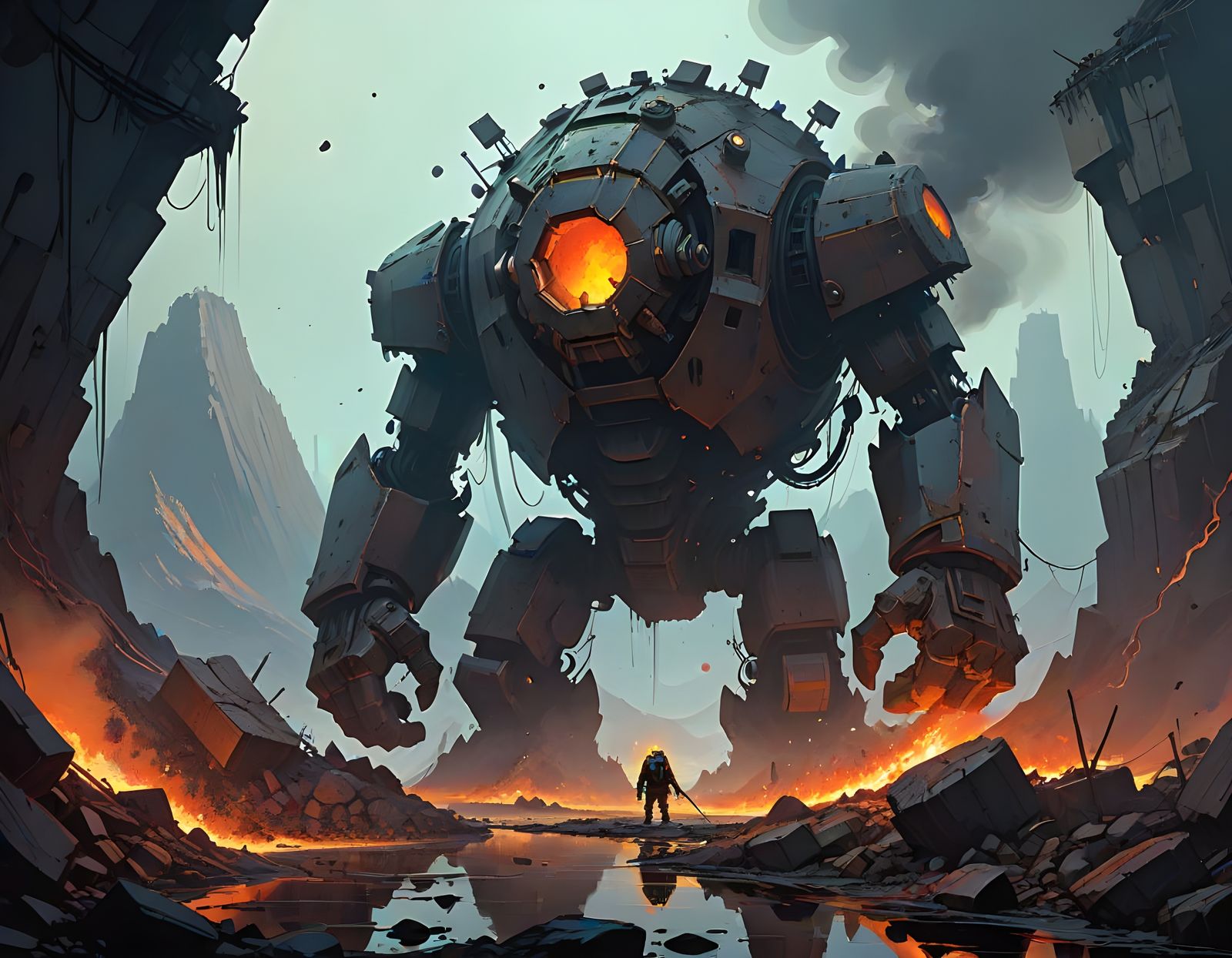 Magma Golem Rampages Through Volcano in Vibrant Digital Illu...