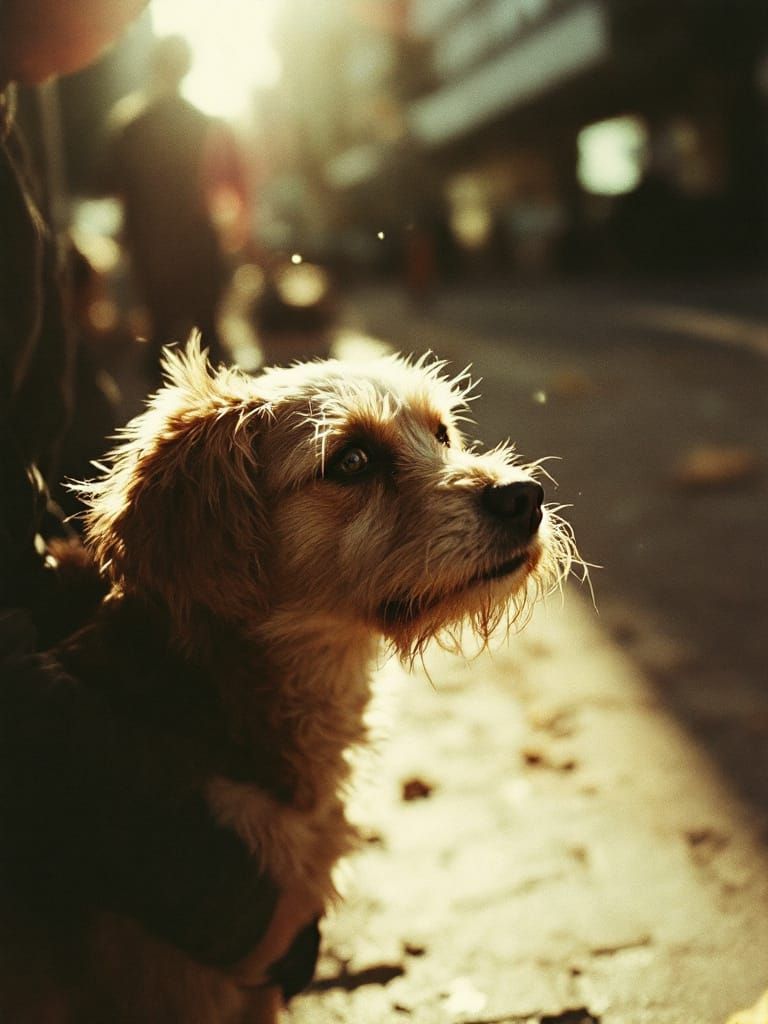 Golden Hour Horror Dog Portrait in Gritty Style