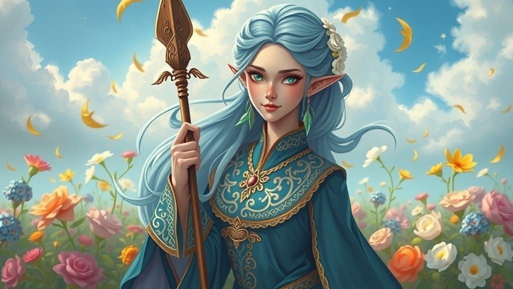 Ethereal Wind Elf Maiden in Elegant Attire