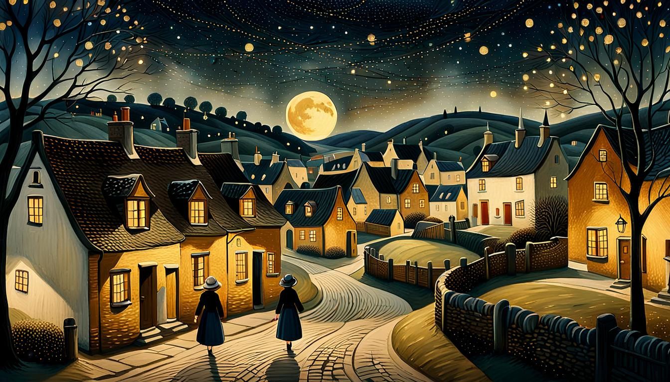 Dreamy Villagescape with Golden Lighting