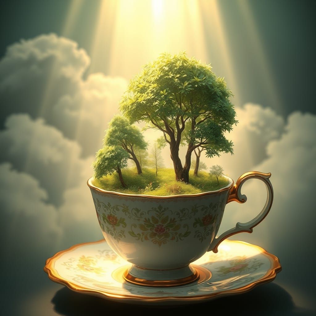Ethereal Forest Sanctuary in Antique Teacup