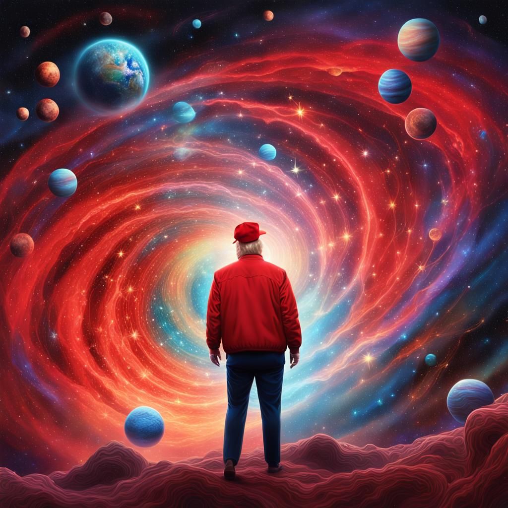 Cosmic Figure in Astral Projection: Surreal Oil Painting