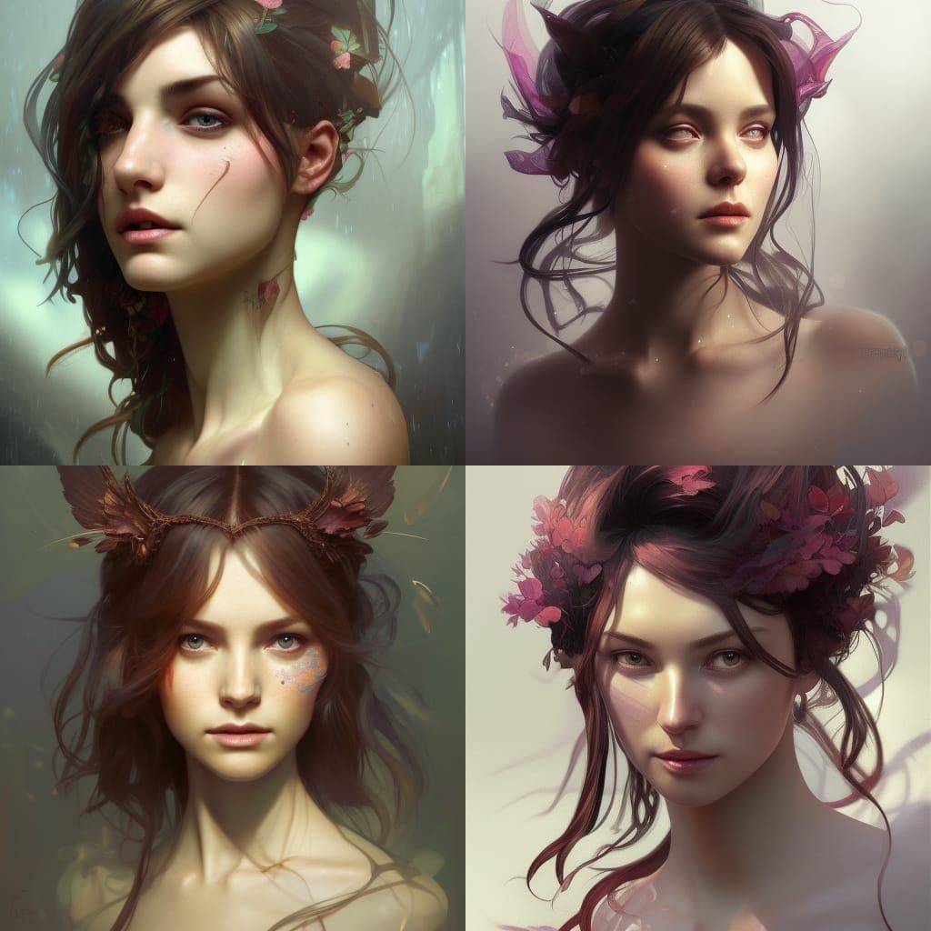 Detailed Fae Portrait in Art Nouveau Style