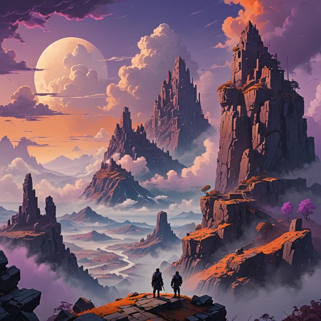 Warrior in Surreal Fantasy Landscape, Digital Art