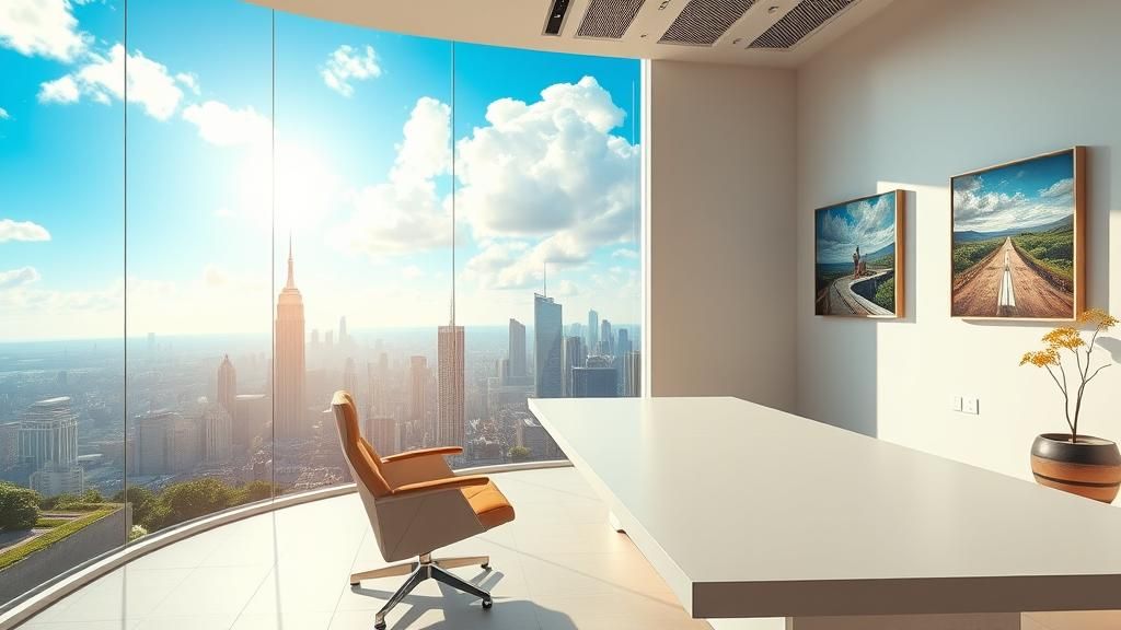 High-Tech Office with Surrealist Art in Impressionist Style