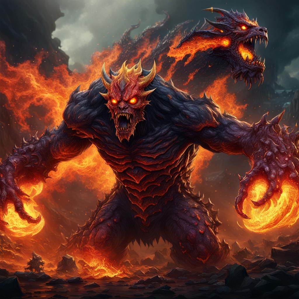 Menacing Fire Elementals in Detailed Matte Painting