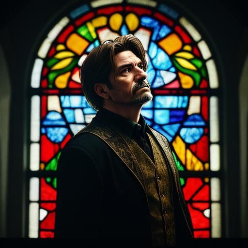 Dramatic Stained Glass Art in Cinematic Style