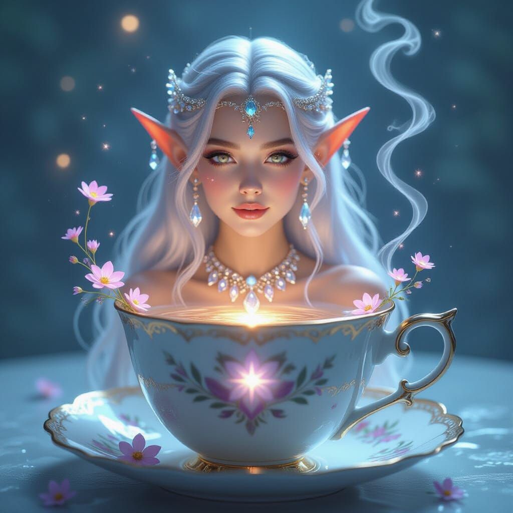 Elf Goddess in Teacup with Starlight