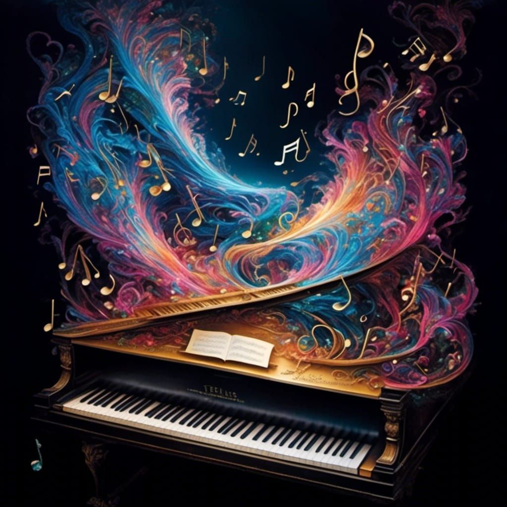 Cascading Musical Notes from Piano Keyboard