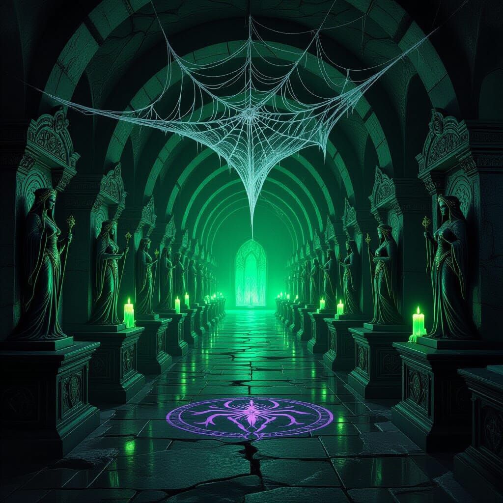 Drow Priestess Crypt: Sarcophagi, Spiderwebs, and Eerie Glow