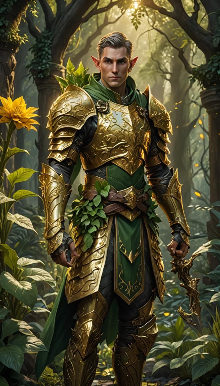 Elf Paladin Casting Magic Plants in Detailed Digital Art