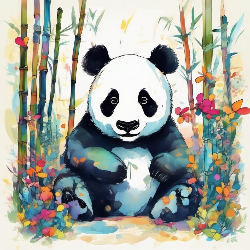 Adorable Panda on Sunlit Bamboo Path