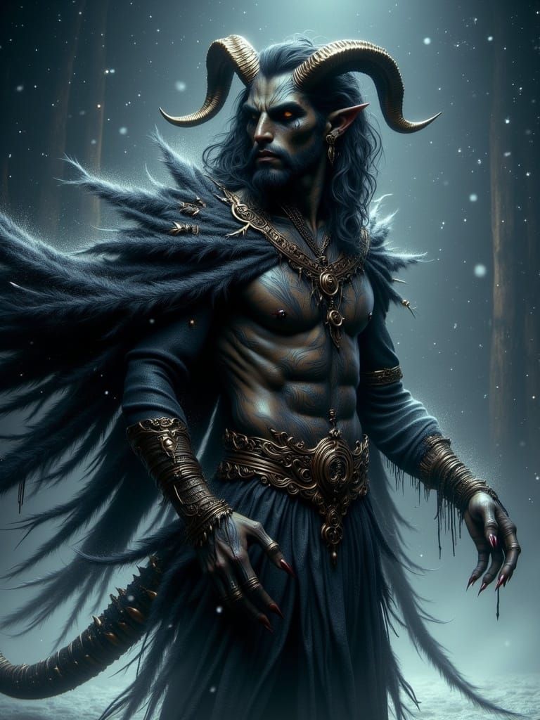 Mystic Demon Man in a Night Blizzard Scene