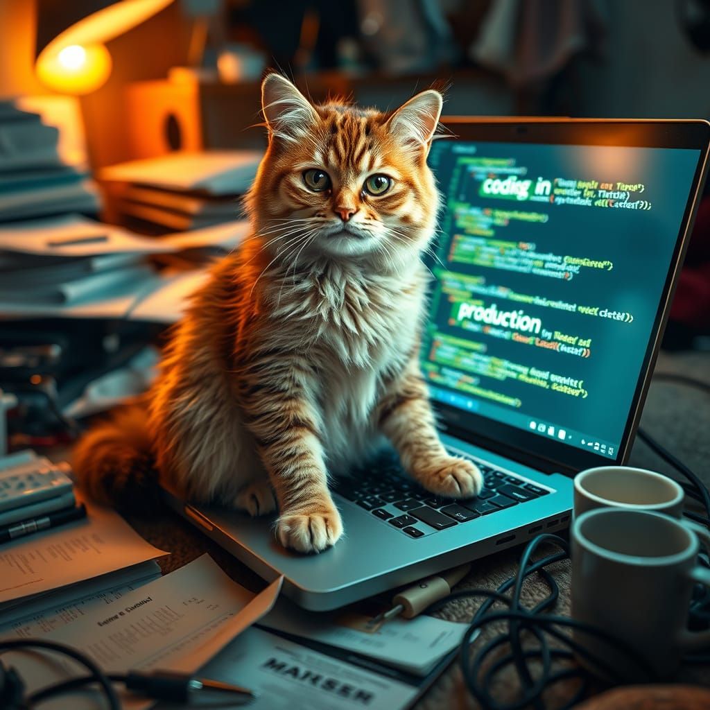 Feline Hacker in Cozy Programmer Haven