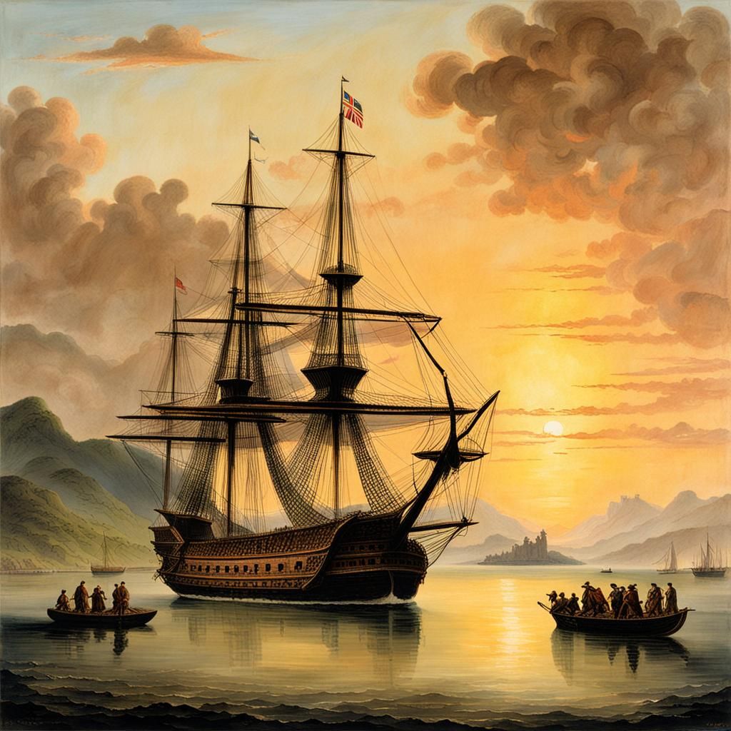 Endeavour at Sunset in New Zealand Harbor