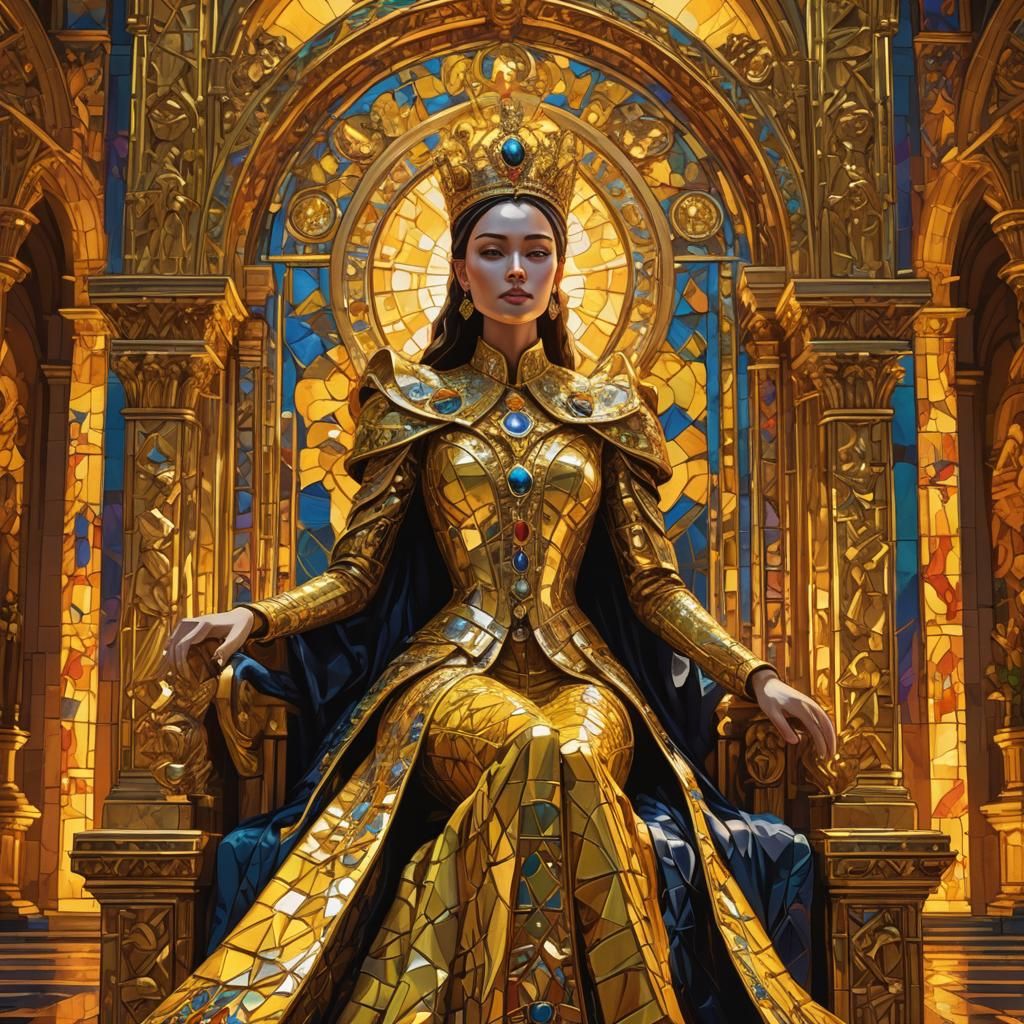 Regal Queen on Golden Throne in Fauvism Style