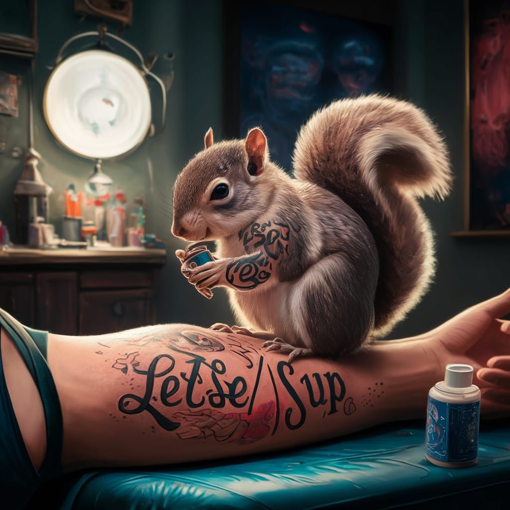 Squirrel Tattoo Artist: Detailed Matte Painting