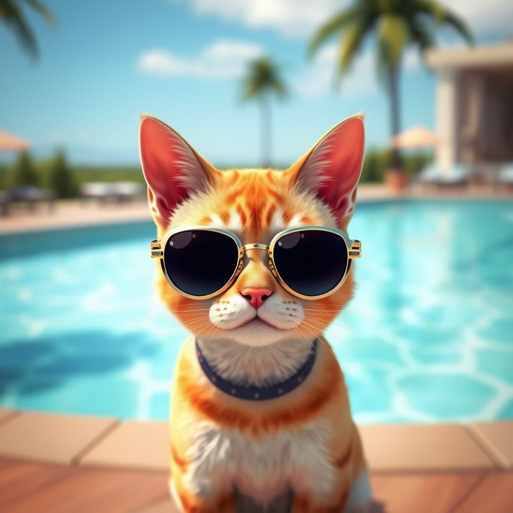 A Stylish Cat Soaks Up the Sun in 8k Resolution 3D Anime Art