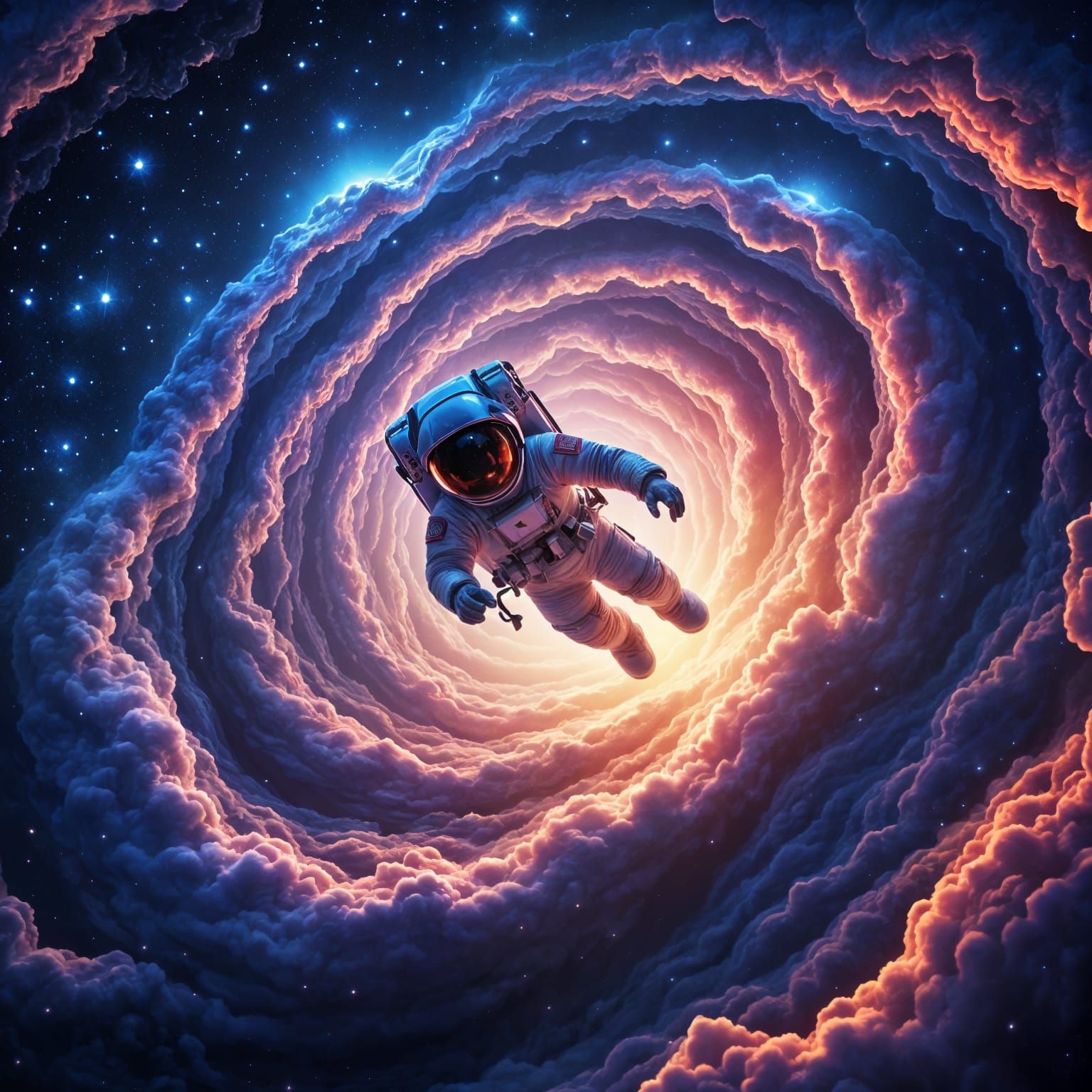Epic Astronaut in a Swirling Galaxy Vortex