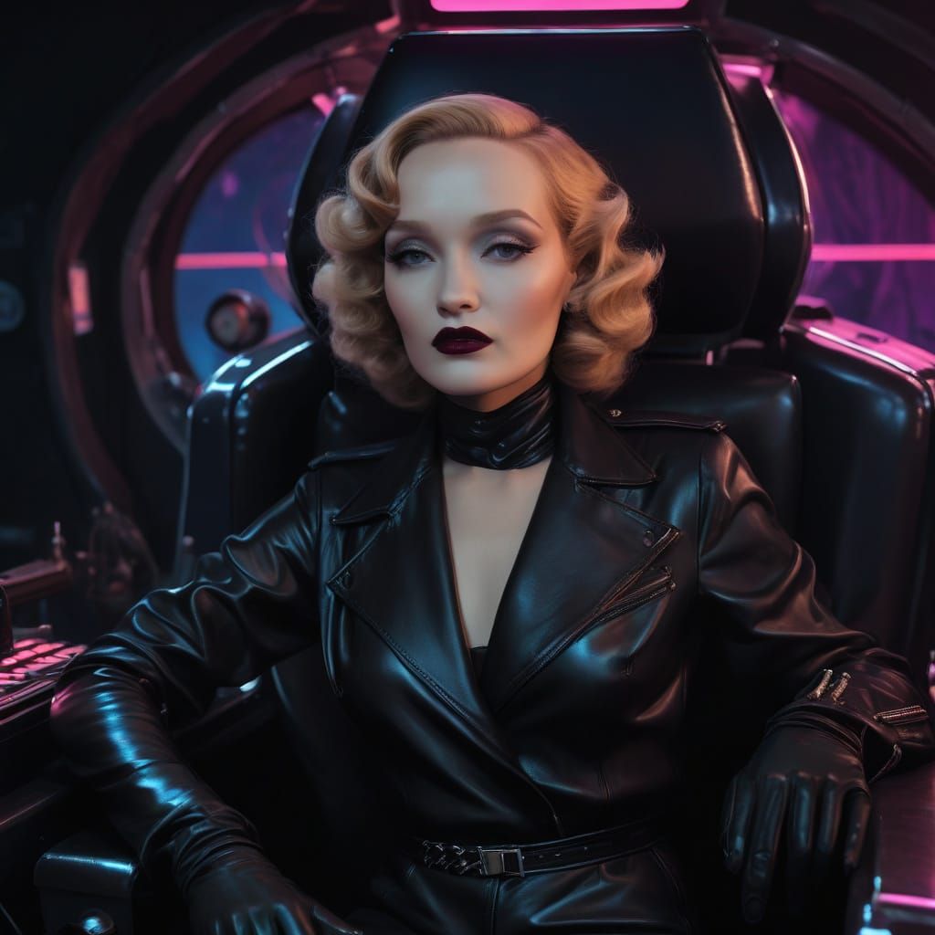 Sultry Space Captain in Chic Black Leather