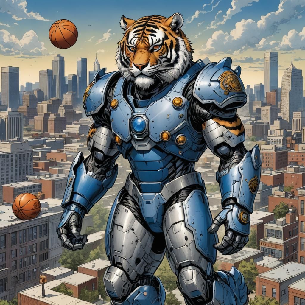 Armored Tiger Mascot in Comic Book Style