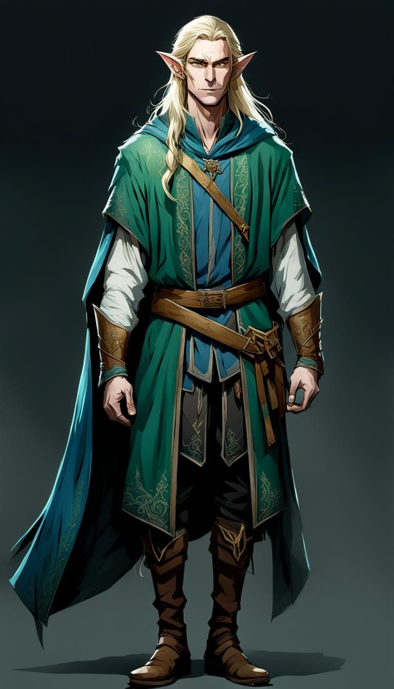 Elf Character Concept Art with Blue Cloak