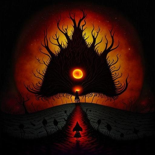 Vibrant Gothic Dreamscape of Wonder and Fear