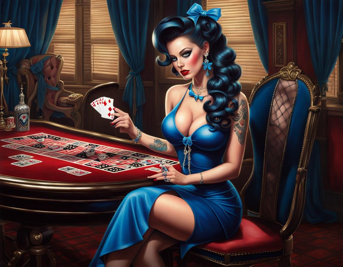 Hyperrealistic Pinup Woman at Casino in Vargas Style
