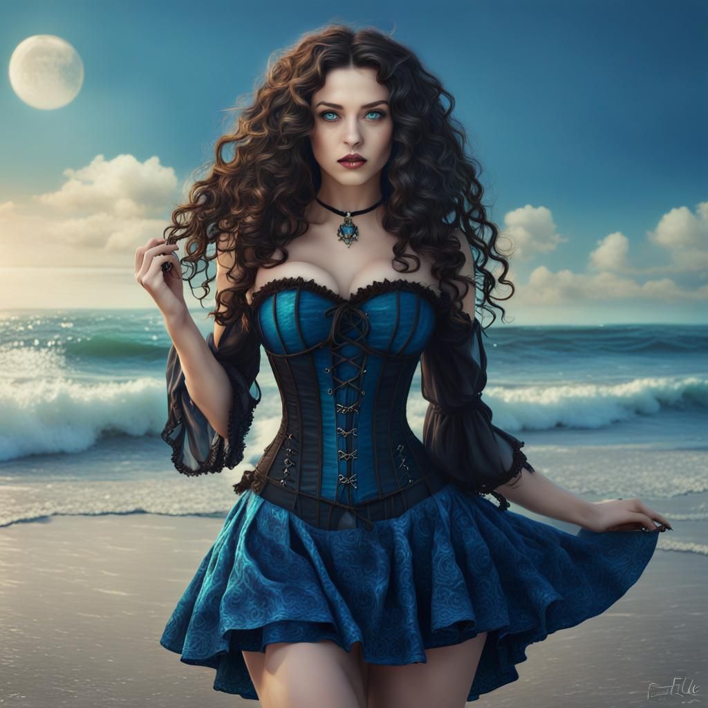 Summer Witch Performing Witchcraft on the Beach