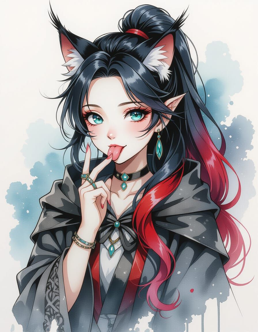 Airbrushed Lynx Girl in Abstract Tattoo Style